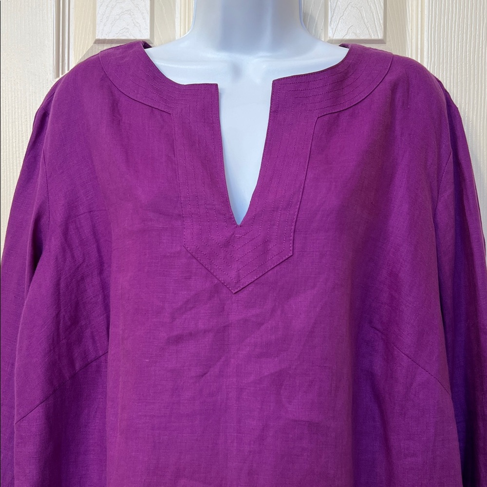 Ralph Lauren Women Violet Linen Split-Neck Tunic Top Sz 1X Quiet Luxury Vacation - Picture 2 of 12